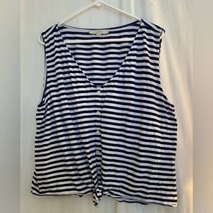 LOFT Navy & White Striped Faux Button-Front Tie Hem Tank Size L